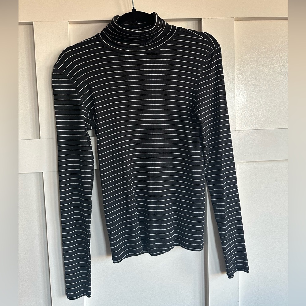 New * Everlane Black with White Stripe Ribbed Turtleneck